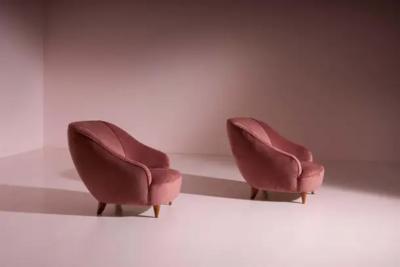 Gio Ponti Gio Ponti walnut and velvet pair of lounge chairs by Casa e Giardino Italy 1936