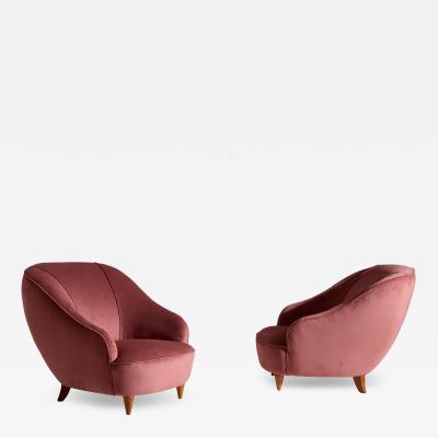 Gio Ponti Gio Ponti walnut and velvet pair of lounge chairs by Casa e Giardino Italy 1936