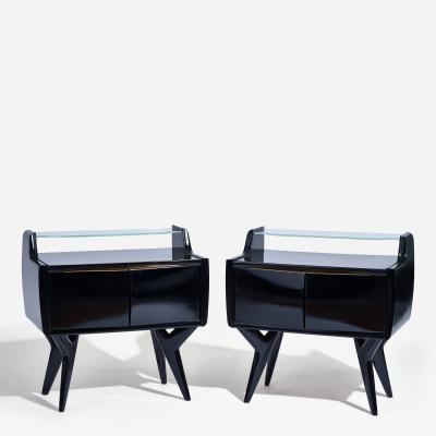 Gio Ponti Italian Black Side Tables with Glass c 1955