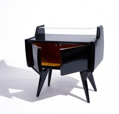Gio Ponti Italian Black Side Tables with Glass c 1955