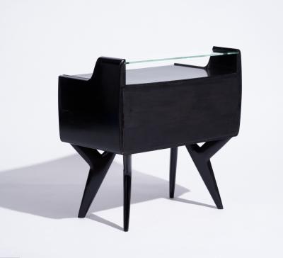 Gio Ponti Italian Black Side Tables with Glass c 1955