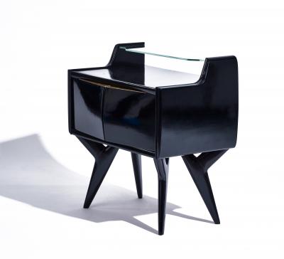 Gio Ponti Italian Black Side Tables with Glass c 1955