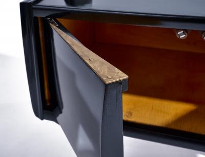 Gio Ponti Italian Black Side Tables with Glass c 1955