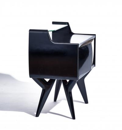Gio Ponti Italian Black Side Tables with Glass c 1955