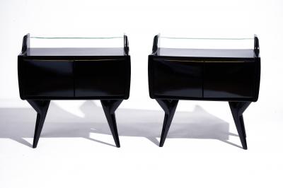 Gio Ponti Italian Black Side Tables with Glass c 1955