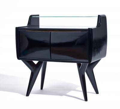 Gio Ponti Italian Black Side Tables with Glass c 1955