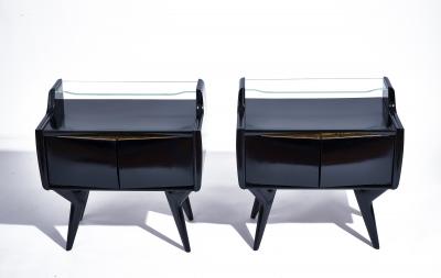 Gio Ponti Italian Black Side Tables with Glass c 1955