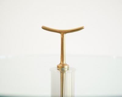 Gio Ponti Italian Brass Glass Side Tables in the Style of Gio Ponti