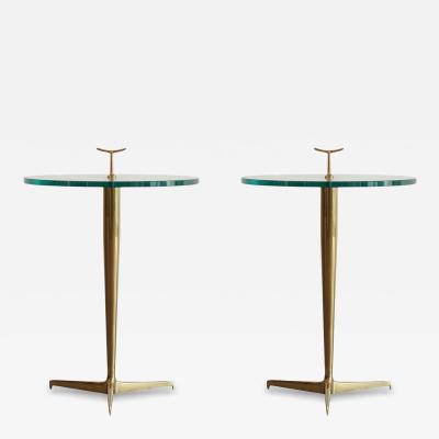 Gio Ponti Italian Brass Glass Side Tables in the Style of Gio Ponti