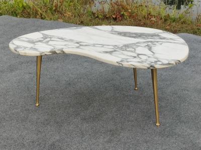Gio Ponti Italian Freeform Calacatta Marble Coffee or Cocktail Table Brass Sputnik Legs