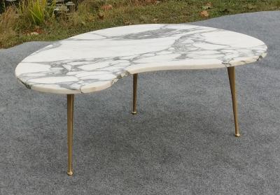 Gio Ponti Italian Freeform Calacatta Marble Coffee or Cocktail Table Brass Sputnik Legs