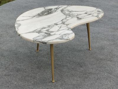Gio Ponti Italian Freeform Calacatta Marble Coffee or Cocktail Table Brass Sputnik Legs