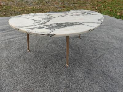 Gio Ponti Italian Freeform Calacatta Marble Coffee or Cocktail Table Brass Sputnik Legs