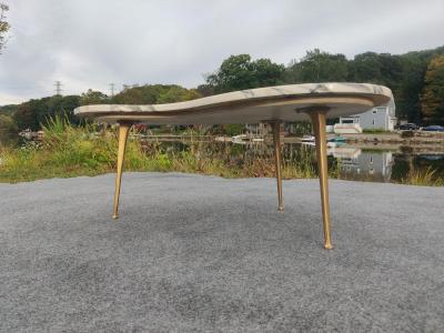 Gio Ponti Italian Freeform Calacatta Marble Coffee or Cocktail Table Brass Sputnik Legs