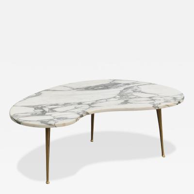 Gio Ponti Italian Freeform Calacatta Marble Coffee or Cocktail Table Brass Sputnik Legs