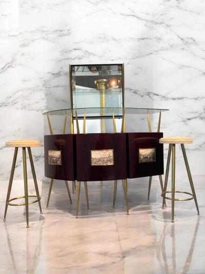 Gio Ponti Italian Mid Century Cocktail Bar Set with Cabinet Gio Ponti Design Style 1950s