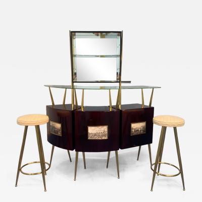 Gio Ponti Italian Mid Century Cocktail Bar Set with Cabinet Gio Ponti Design Style 1950s