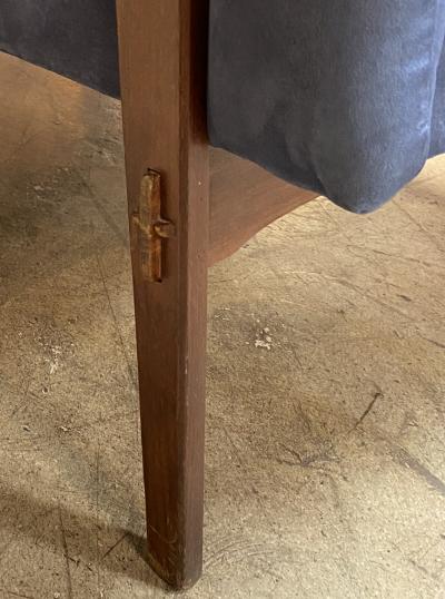 Gio Ponti Italian Mid Century Modern Armchairs Blue Wood Velvet Gio Ponti Style 1960s