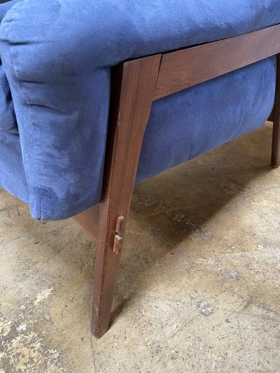 Gio Ponti Italian Mid Century Modern Armchairs Blue Wood Velvet Gio Ponti Style 1960s