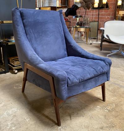 Gio Ponti Italian Mid Century Modern Armchairs Blue Wood Velvet Gio Ponti Style 1960s