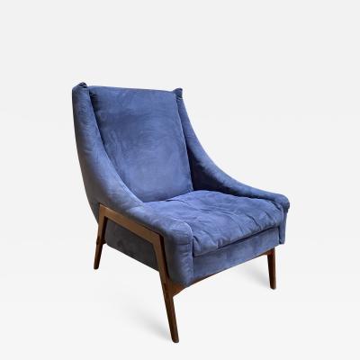 Gio Ponti Italian Mid Century Modern Armchairs Blue Wood Velvet Gio Ponti Style 1960s