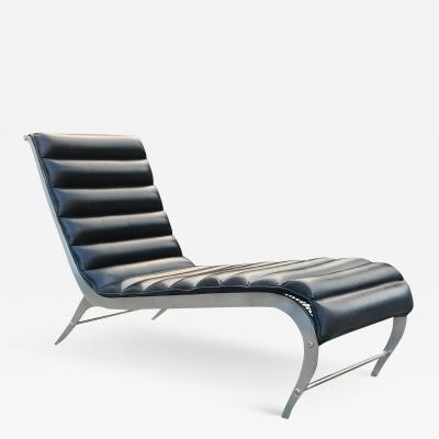 Gio Ponti Italian Mid Century Modern Chaise Lounge Brushed Steel Black Leather Vintage