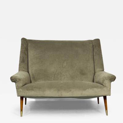 Gio Ponti Italian Mid Century Modern Gio Ponti Style Sofa Settee Velvet Walnut 1950s