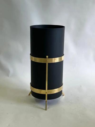 Gio Ponti Italian Mid Century Modern Umbrella Stand or Trash Can in Brass Enameled Steel