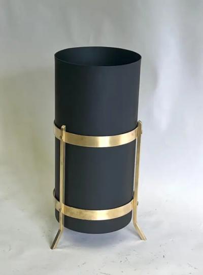 Gio Ponti Italian Mid Century Modern Umbrella Stand or Trash Can in Brass Enameled Steel
