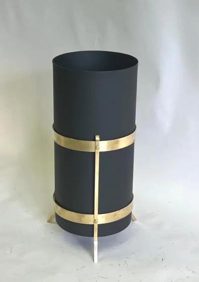 Gio Ponti Italian Mid Century Modern Umbrella Stand or Trash Can in Brass Enameled Steel