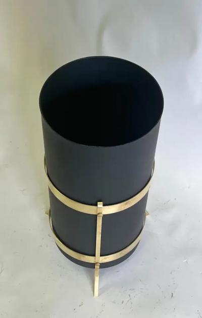 Gio Ponti Italian Mid Century Modern Umbrella Stand or Trash Can in Brass Enameled Steel