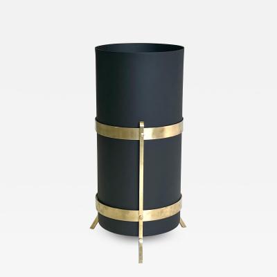 Gio Ponti Italian Mid Century Modern Umbrella Stand or Trash Can in Brass Enameled Steel