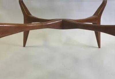 Gio Ponti Italian Mid Century Modern Walnut Glass Circular Coffee Table by Gio Ponti