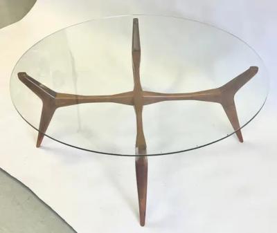Gio Ponti Italian Mid Century Modern Walnut Glass Circular Coffee Table by Gio Ponti