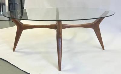 Gio Ponti Italian Mid Century Modern Walnut Glass Circular Coffee Table by Gio Ponti