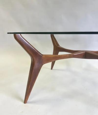 Gio Ponti Italian Mid Century Modern Walnut Glass Circular Coffee Table by Gio Ponti