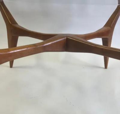 Gio Ponti Italian Mid Century Modern Walnut Glass Circular Coffee Table by Gio Ponti