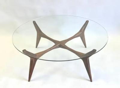 Gio Ponti Italian Mid Century Modern Walnut Glass Circular Coffee Table by Gio Ponti