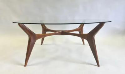 Gio Ponti Italian Mid Century Modern Walnut Glass Circular Coffee Table by Gio Ponti