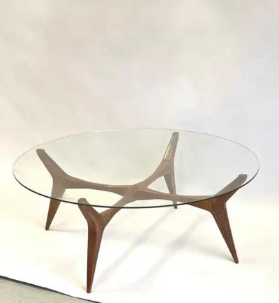 Gio Ponti Italian Mid Century Modern Walnut Glass Circular Coffee Table by Gio Ponti
