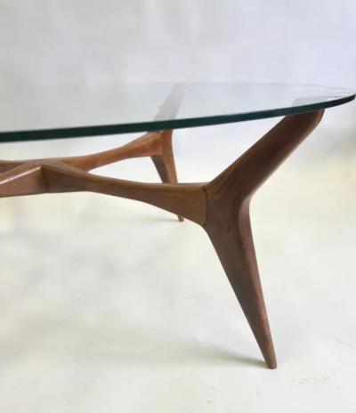 Gio Ponti Italian Mid Century Modern Walnut Glass Circular Coffee Table by Gio Ponti