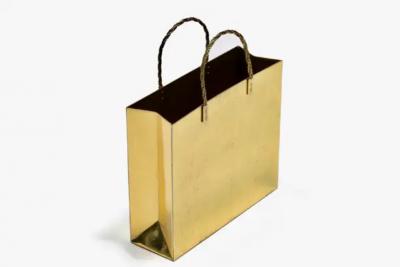 Gio Ponti Italian Midcentury Brass Shopping Bag Tote in the Manner of Gio Ponti circa 1970