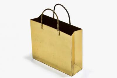 Gio Ponti Italian Midcentury Brass Shopping Bag Tote in the Manner of Gio Ponti circa 1970