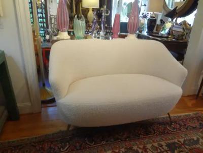 Gio Ponti Italian Modern Curved Loveseat with Brass Legs circa 1950