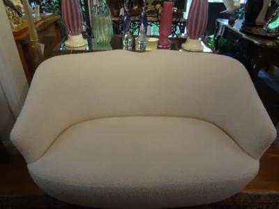 Gio Ponti Italian Modern Curved Loveseat with Brass Legs circa 1950