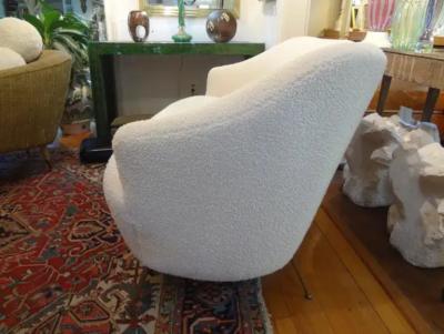 Gio Ponti Italian Modern Curved Loveseat with Brass Legs circa 1950