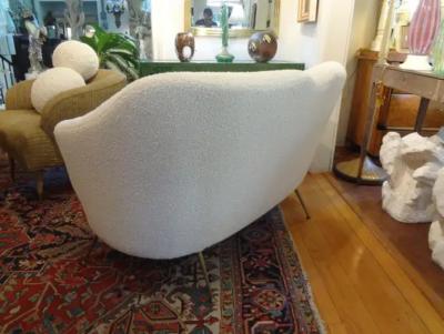 Gio Ponti Italian Modern Curved Loveseat with Brass Legs circa 1950