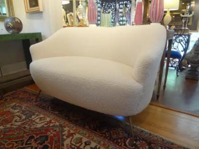 Gio Ponti Italian Modern Curved Loveseat with Brass Legs circa 1950
