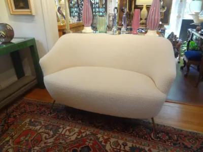 Gio Ponti Italian Modern Curved Loveseat with Brass Legs circa 1950