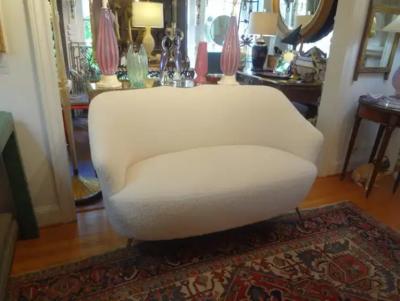 Gio Ponti Italian Modern Curved Loveseat with Brass Legs circa 1950